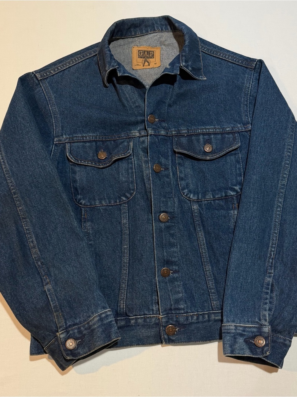 Vintage 90s GAP Denim Trucker Jean Jacket Mens Small S 100% Cotton
